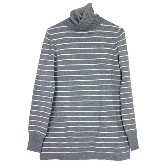French Connection Sweater Tunic Womens Size Large Gray Striped Turtleneck Grey - Picture 1 of 7